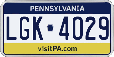 PA license plate LGK4029