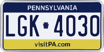PA license plate LGK4030
