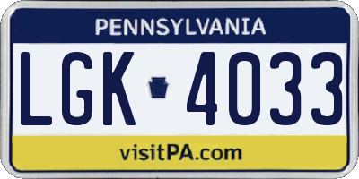 PA license plate LGK4033