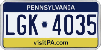 PA license plate LGK4035