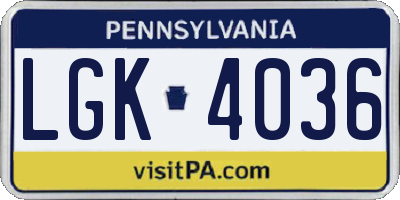 PA license plate LGK4036
