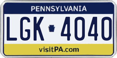 PA license plate LGK4040