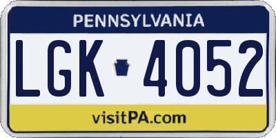 PA license plate LGK4052