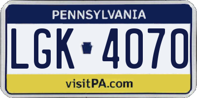 PA license plate LGK4070