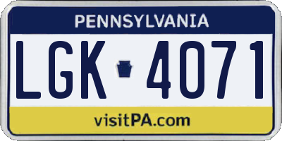 PA license plate LGK4071