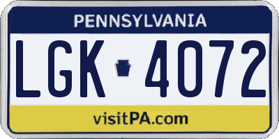 PA license plate LGK4072