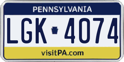 PA license plate LGK4074