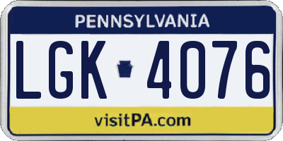 PA license plate LGK4076