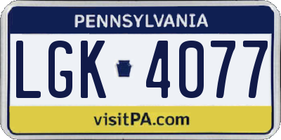 PA license plate LGK4077