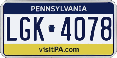 PA license plate LGK4078