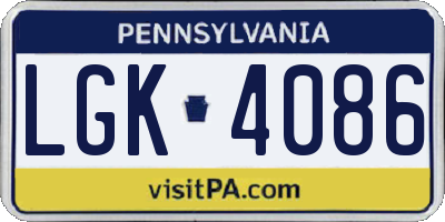PA license plate LGK4086