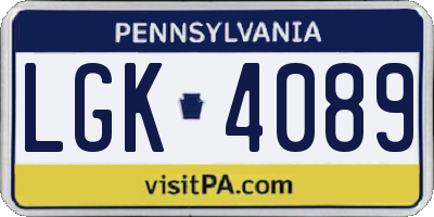 PA license plate LGK4089