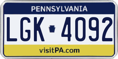 PA license plate LGK4092