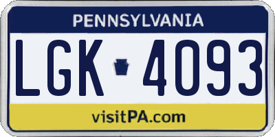 PA license plate LGK4093