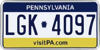 PA license plate LGK4097