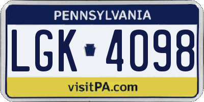 PA license plate LGK4098