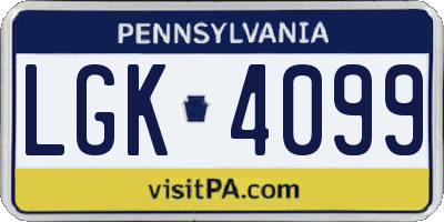 PA license plate LGK4099
