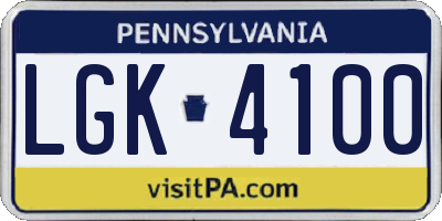 PA license plate LGK4100