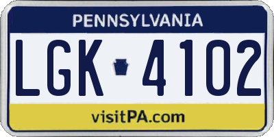 PA license plate LGK4102