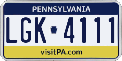 PA license plate LGK4111