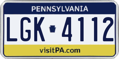 PA license plate LGK4112