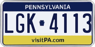 PA license plate LGK4113