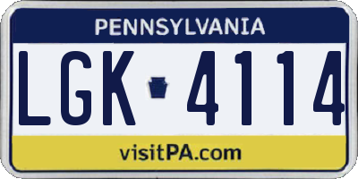 PA license plate LGK4114