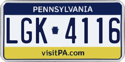 PA license plate LGK4116