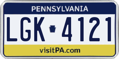 PA license plate LGK4121