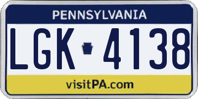 PA license plate LGK4138