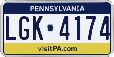 PA license plate LGK4174