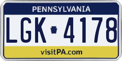 PA license plate LGK4178
