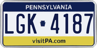PA license plate LGK4187