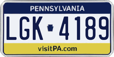 PA license plate LGK4189