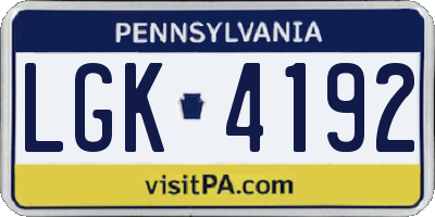 PA license plate LGK4192