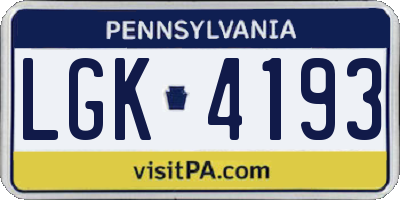 PA license plate LGK4193