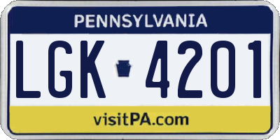 PA license plate LGK4201