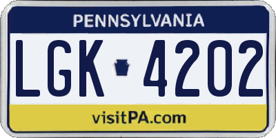 PA license plate LGK4202