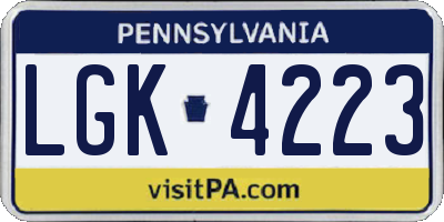 PA license plate LGK4223