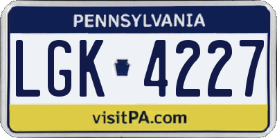 PA license plate LGK4227