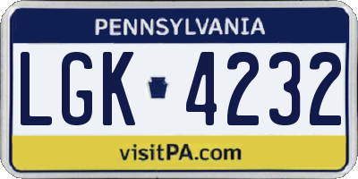 PA license plate LGK4232