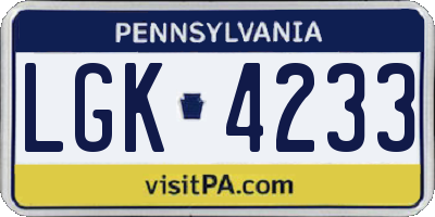 PA license plate LGK4233