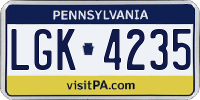 PA license plate LGK4235