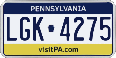 PA license plate LGK4275
