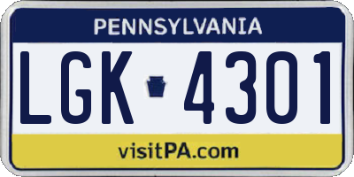 PA license plate LGK4301