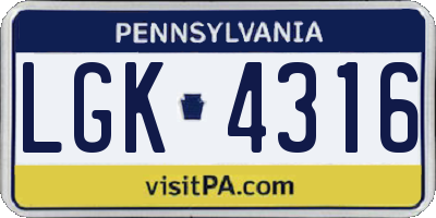 PA license plate LGK4316