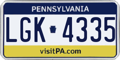 PA license plate LGK4335