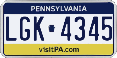 PA license plate LGK4345