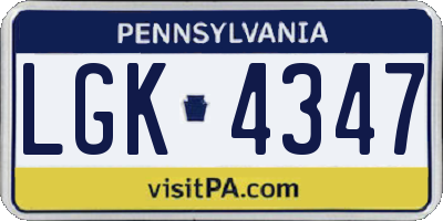 PA license plate LGK4347