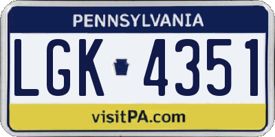 PA license plate LGK4351
